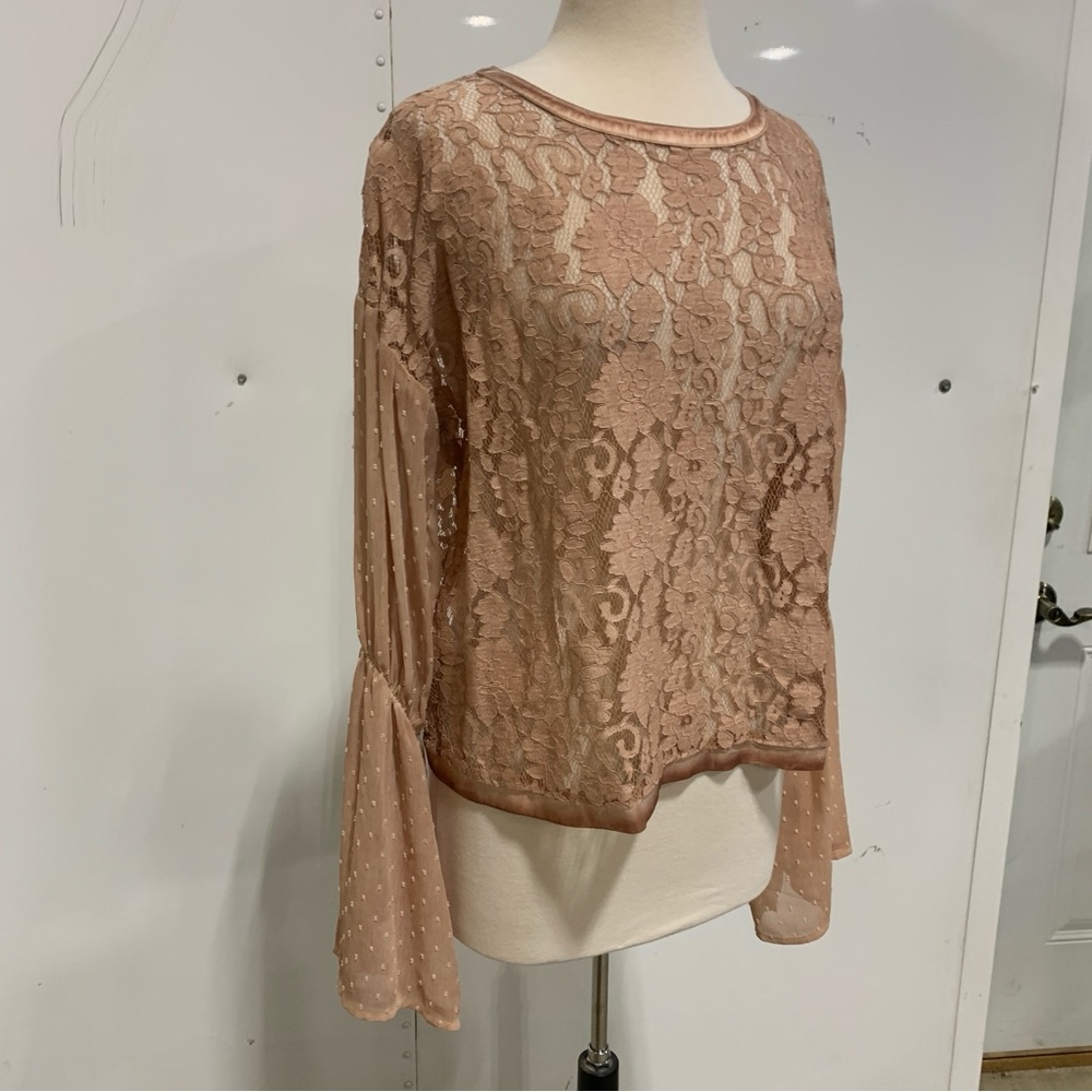 BKE Gimmicks Elegant Lace‎ Boho Chic Western Women's Top in Tan Mauve XL 2325 - Picture 14 of 15